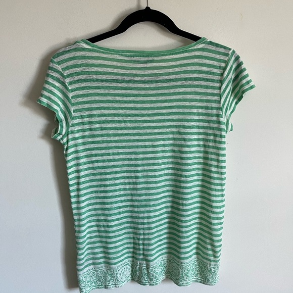 Calypso St. Barth Green and White Linen Short Sleeve Tee Womens Sz XS EUC - Picture 5 of 14